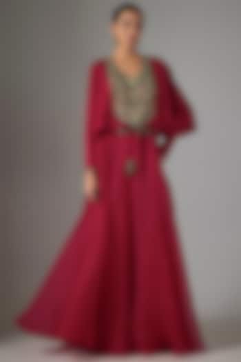 Cherry Red Organza Skirt Set by Prisho at Pernia's Pop Up Shop