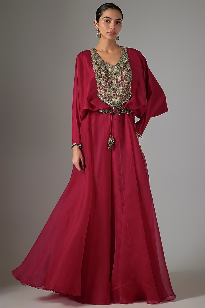 Cherry Red Organza Skirt Set by Prisho at Pernia's Pop Up Shop