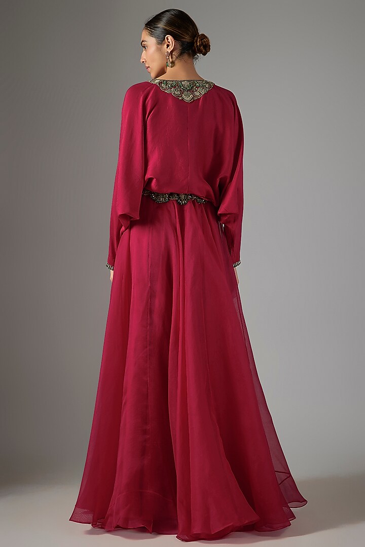 Cherry Red Organza Skirt Set by Prisho at Pernia's Pop Up Shop