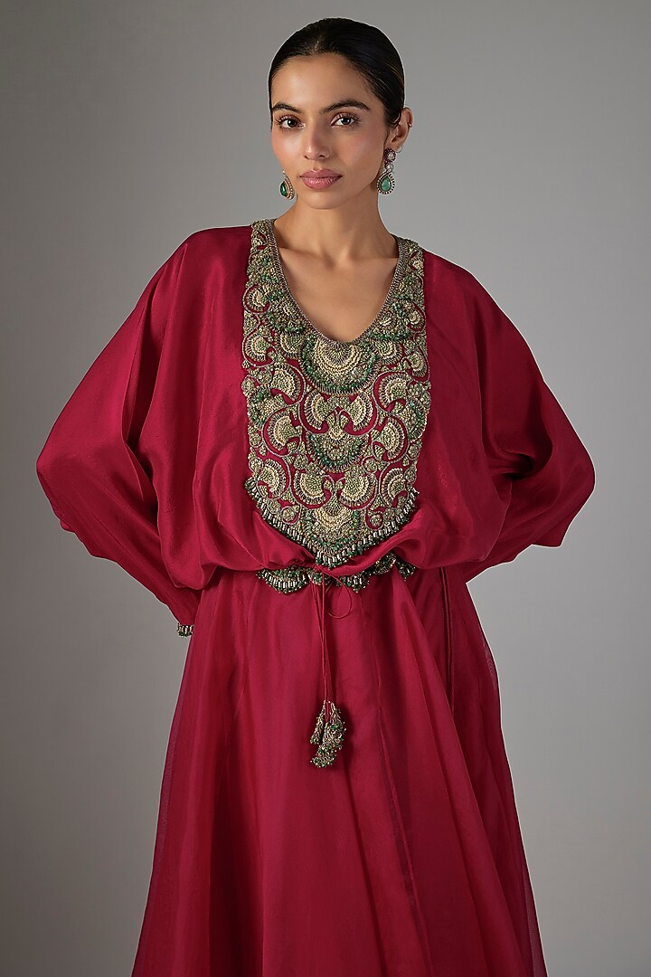 Cherry Red Organza Skirt Set by Prisho at Pernia's Pop Up Shop