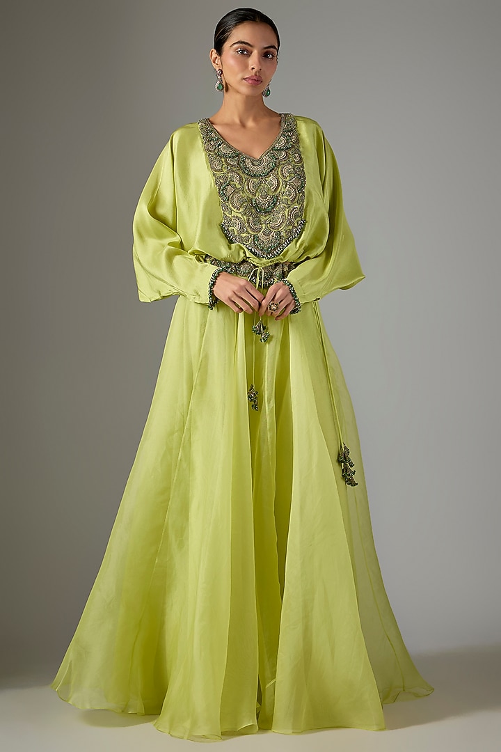 Lemon Green Organza Skirt Set by Prisho at Pernia's Pop Up Shop