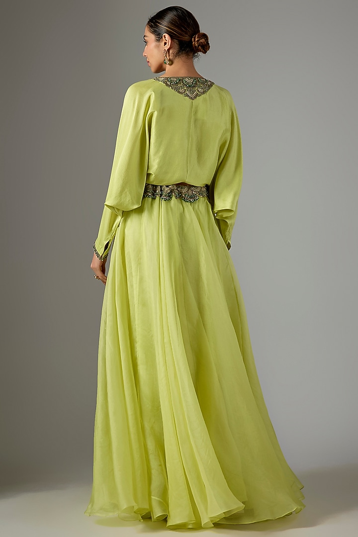Lemon Green Organza Skirt Set by Prisho at Pernia's Pop Up Shop