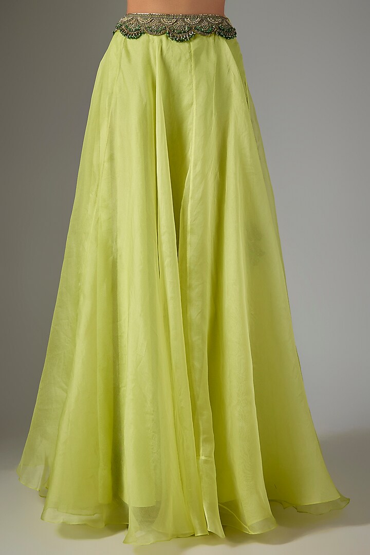 Lemon Green Organza Skirt Set by Prisho at Pernia's Pop Up Shop