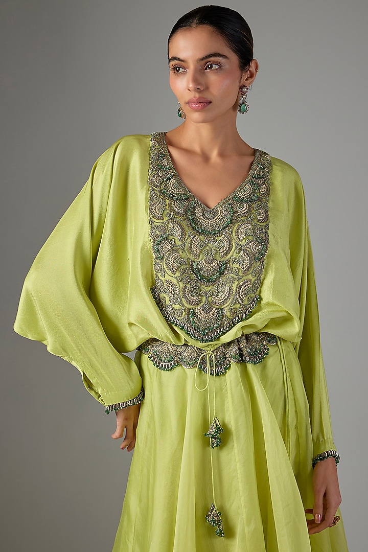 Lemon Green Organza Skirt Set by Prisho at Pernia's Pop Up Shop