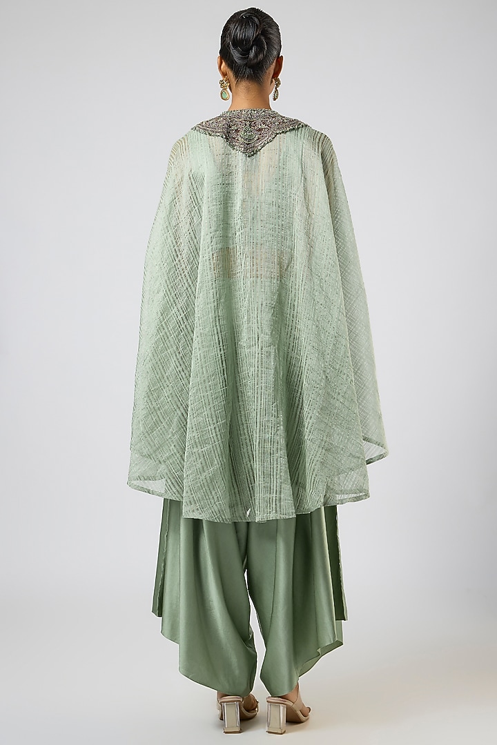 Aqua Tissue Thread Embroidered Umbrella Kaftan Set by Prisho at Pernia's Pop Up Shop
