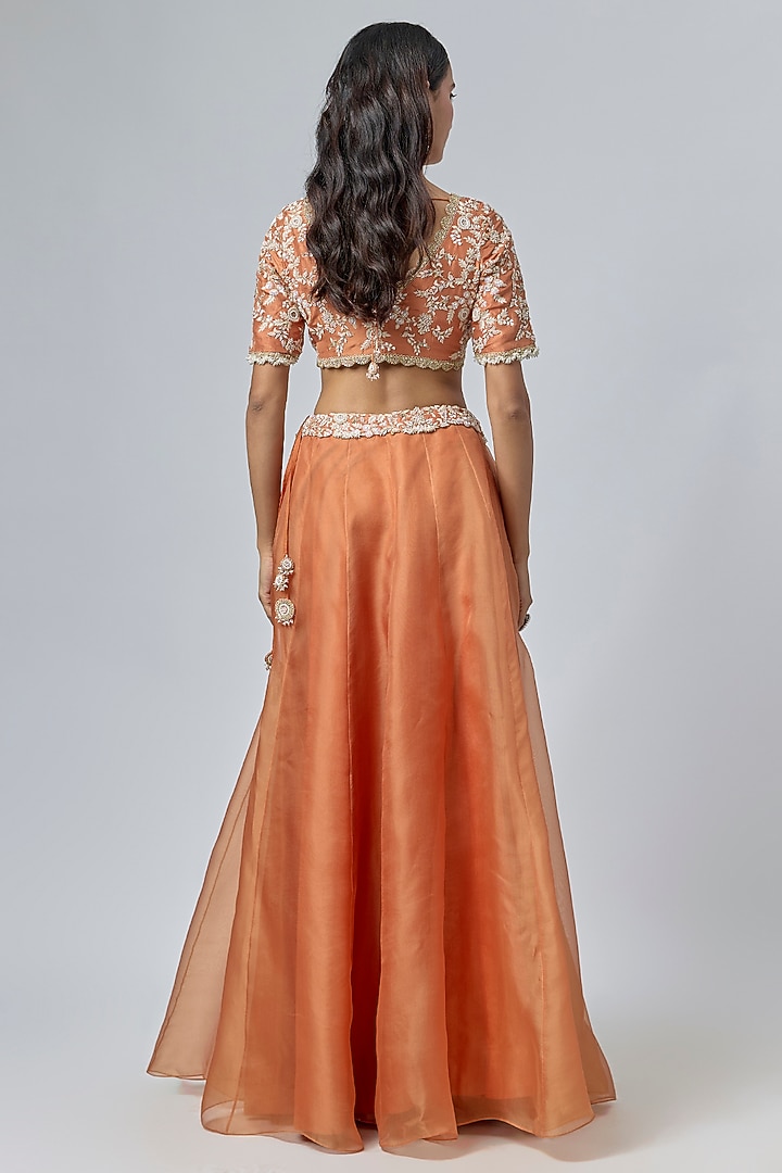 Rust Silk & Organza Resham Embroidered Wedding Lehenga Set by Prisho at Pernia's Pop Up Shop