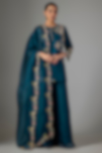 Blue Organza Wedding Sharara Set by Prisho at Pernia's Pop Up Shop