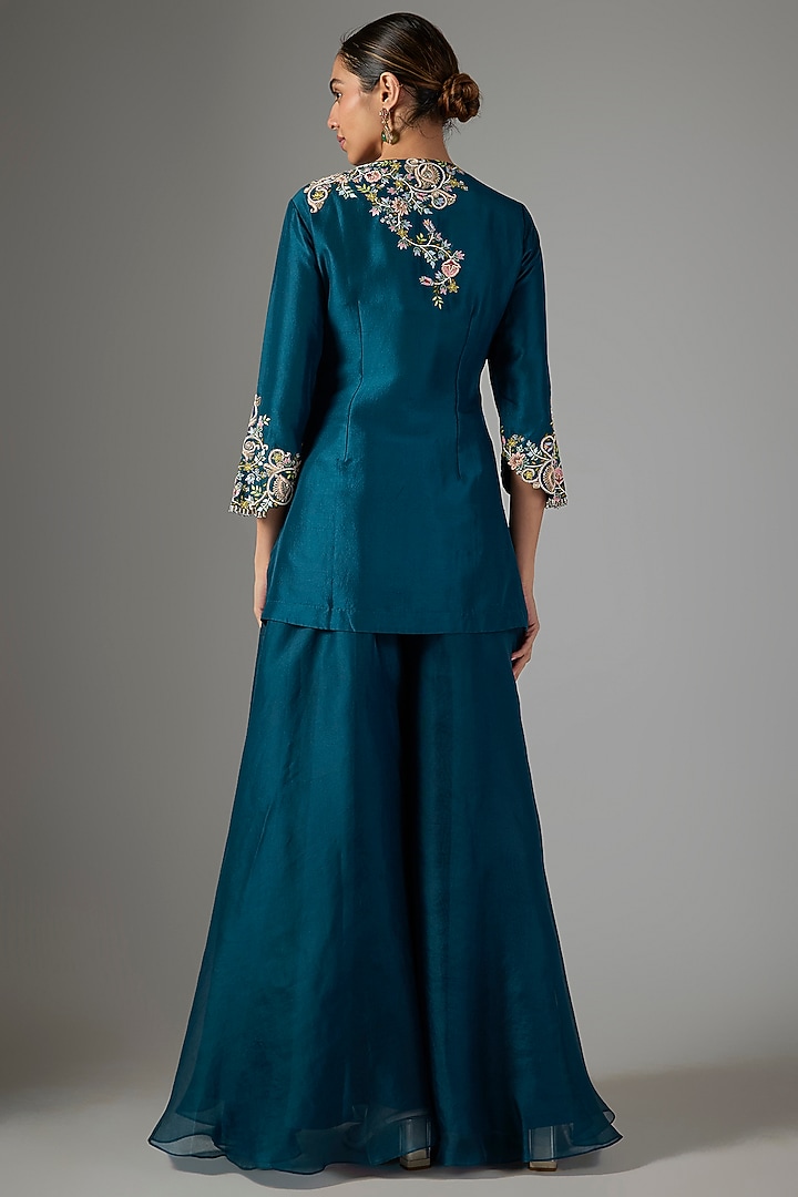 Blue Organza Wedding Sharara Set by Prisho at Pernia's Pop Up Shop