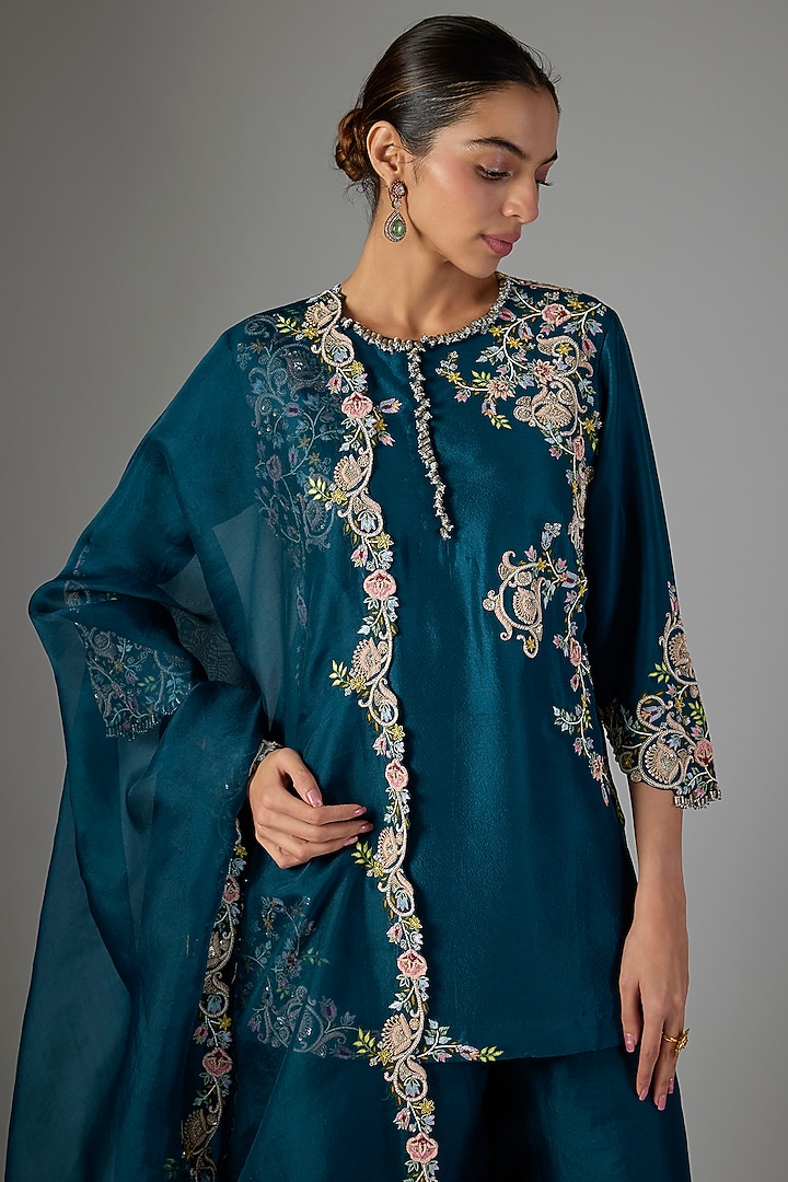 Blue Organza Wedding Sharara Set by Prisho at Pernia's Pop Up Shop