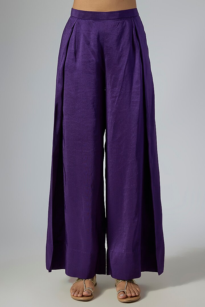 Dark Purple Silk Thread Embroidered Kurta Set by Prisho at Pernia's Pop Up Shop