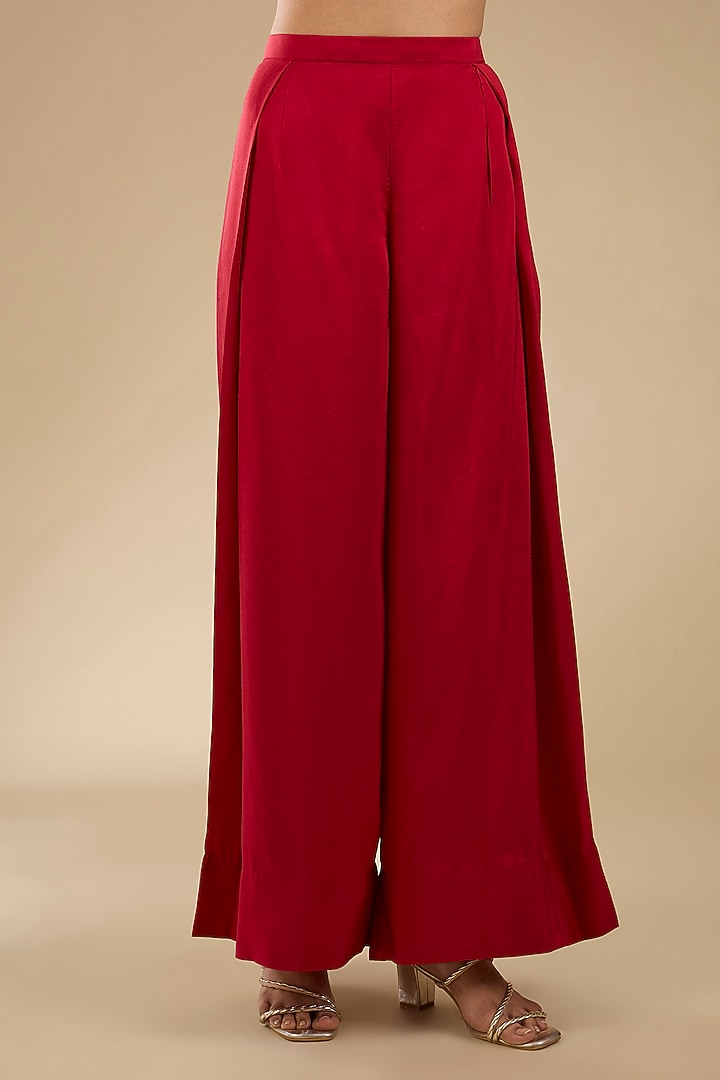 Cherry Red Silk Thread Work Co-Ord Set by Prisho at Pernia's Pop Up Shop