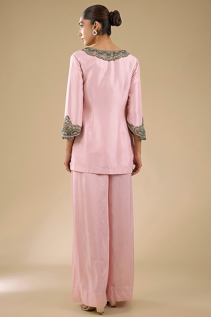 Flamingo Pink Silk Thread Work Co-Ord Set by Prisho at Pernia's Pop Up Shop