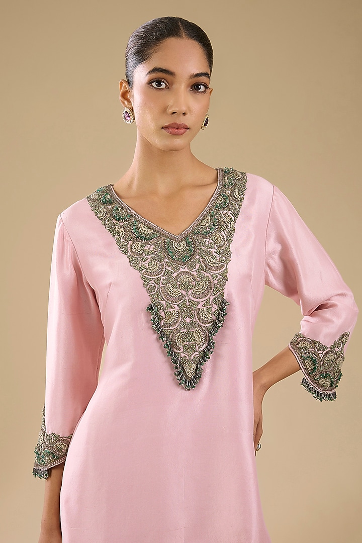 Flamingo Pink Silk Thread Work Co-Ord Set by Prisho at Pernia's Pop Up Shop
