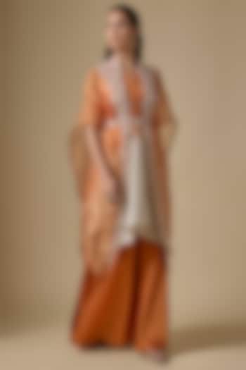 Rust Organza Resham Work Cape Set by Prisho at Pernia's Pop Up Shop