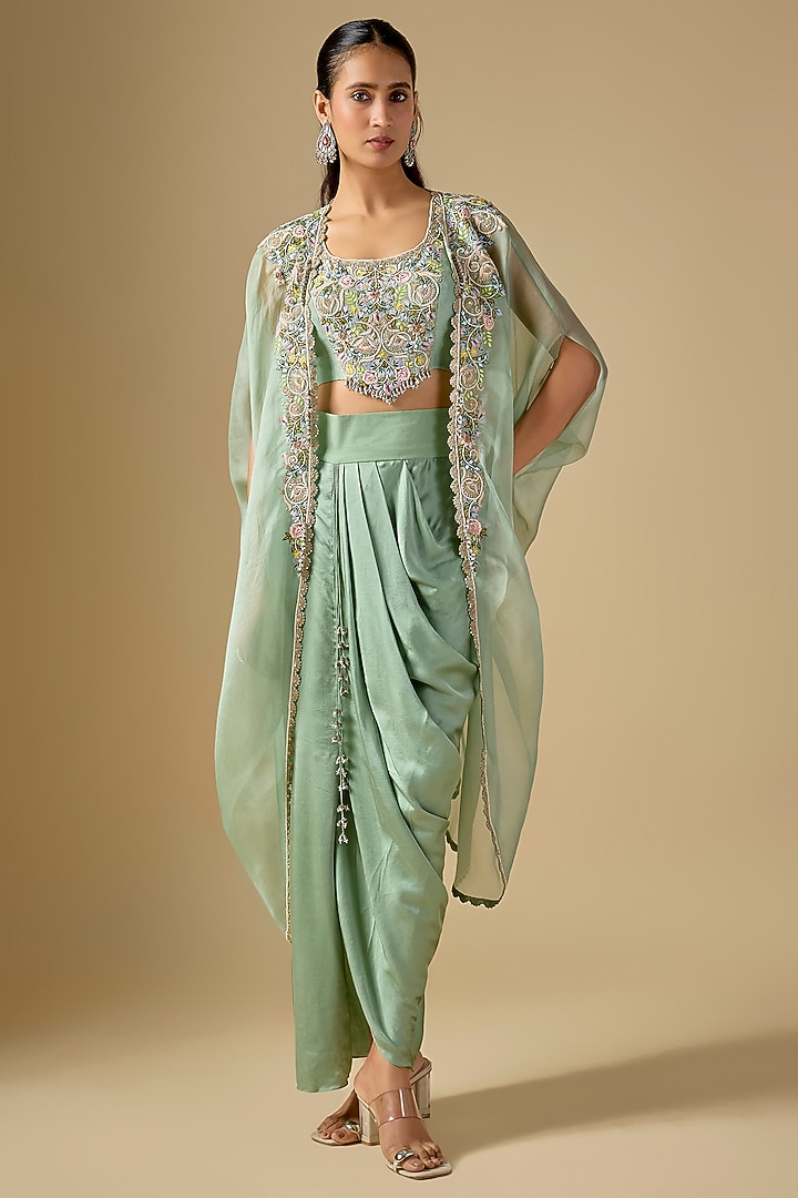 Aqua Organza Dori Work Cape Set by Prisho at Pernia's Pop Up Shop