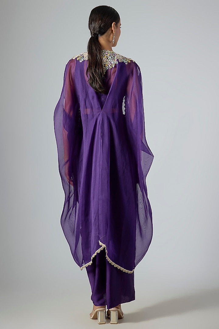 Dark Purple Organza Dori Embroidered Cape Set by Prisho at Pernia's Pop Up Shop