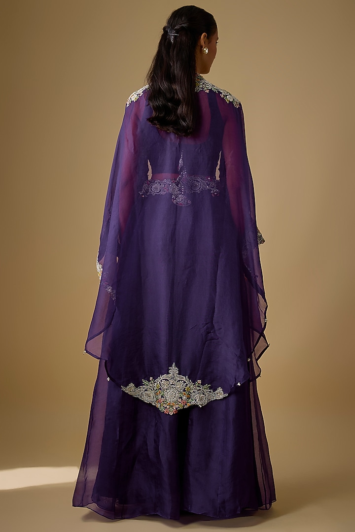 Dark Purple Organza Dori Work Kalidar Skirt Set by Prisho at Pernia's Pop Up Shop