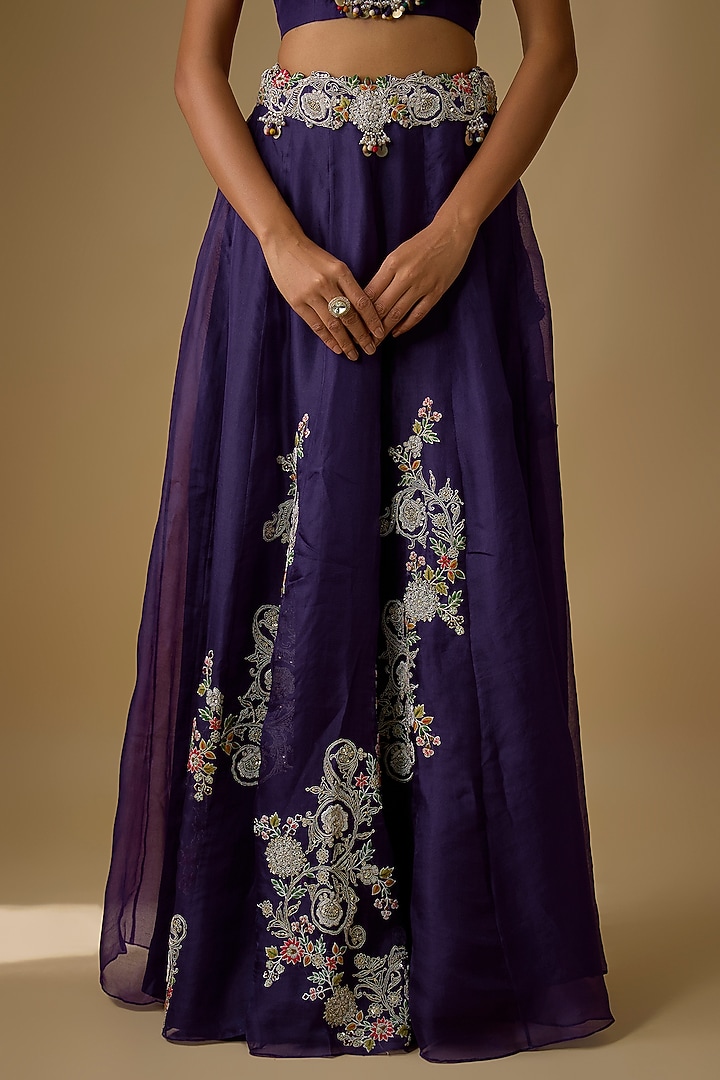 Dark Purple Organza Dori Work Kalidar Skirt Set by Prisho at Pernia's Pop Up Shop