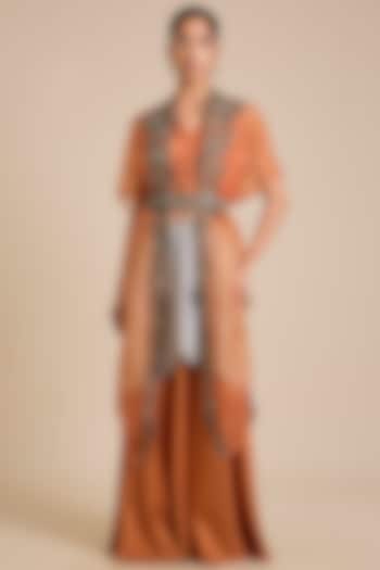 Rust Organza Dori Work Cape Set by Prisho at Pernia's Pop Up Shop