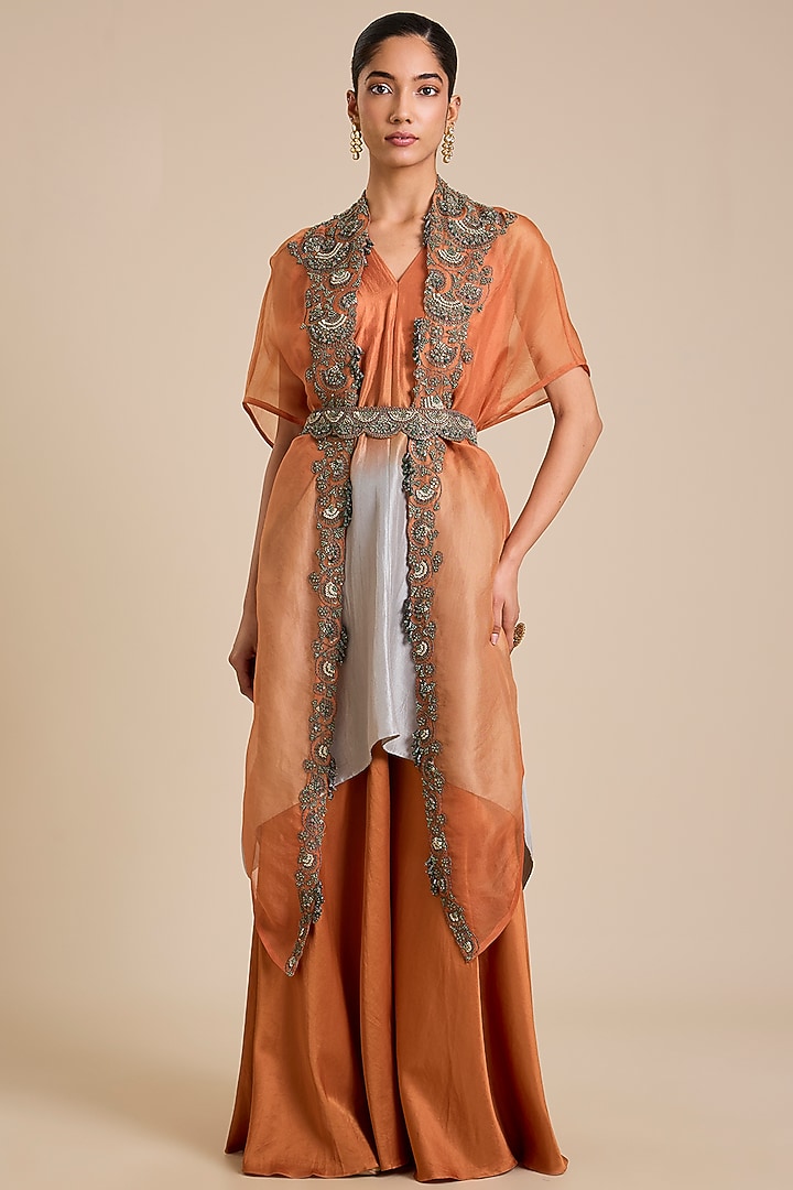 Rust Organza Dori Work Cape Set by Prisho at Pernia's Pop Up Shop