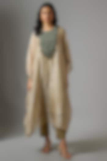 Champagne Crushed Tissue Kaftan Set by Prisho at Pernia's Pop Up Shop