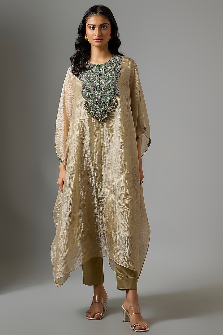 Champagne Crushed Tissue Kaftan Set by Prisho at Pernia's Pop Up Shop