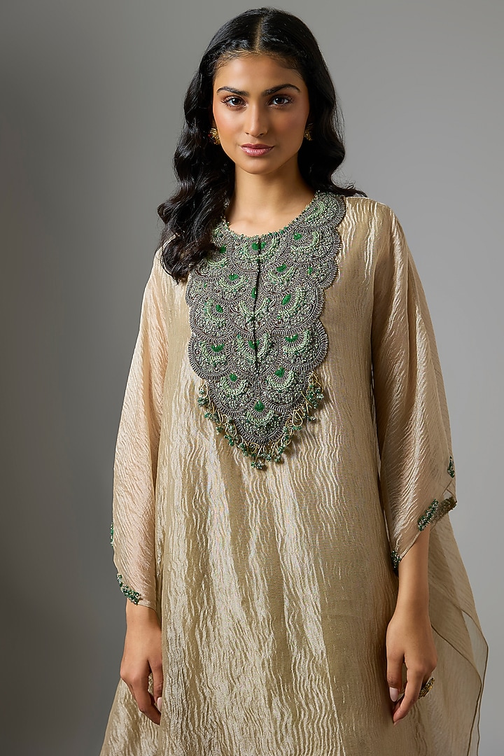 Champagne Crushed Tissue Kaftan Set by Prisho at Pernia's Pop Up Shop