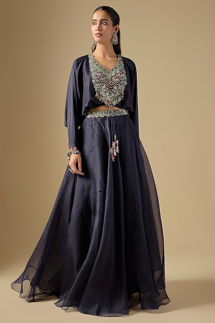 Royal Blue Organza Skirt Set by Prisho at Pernia's Pop Up Shop
