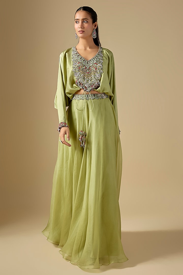 Green Organza Skirt Set by Prisho at Pernia's Pop Up Shop