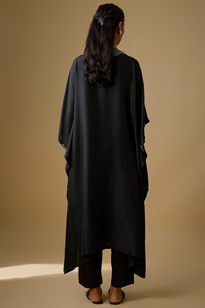 Black Silk Thread Work Kaftan Set by Prisho at Pernia's Pop Up Shop