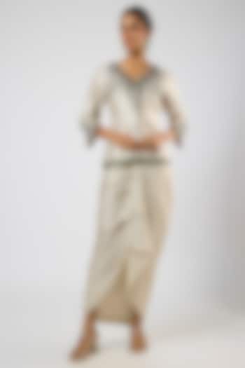 Smoke Grey Modal Satin Dhoti Skirt Set by Prisho at Pernia's Pop Up Shop