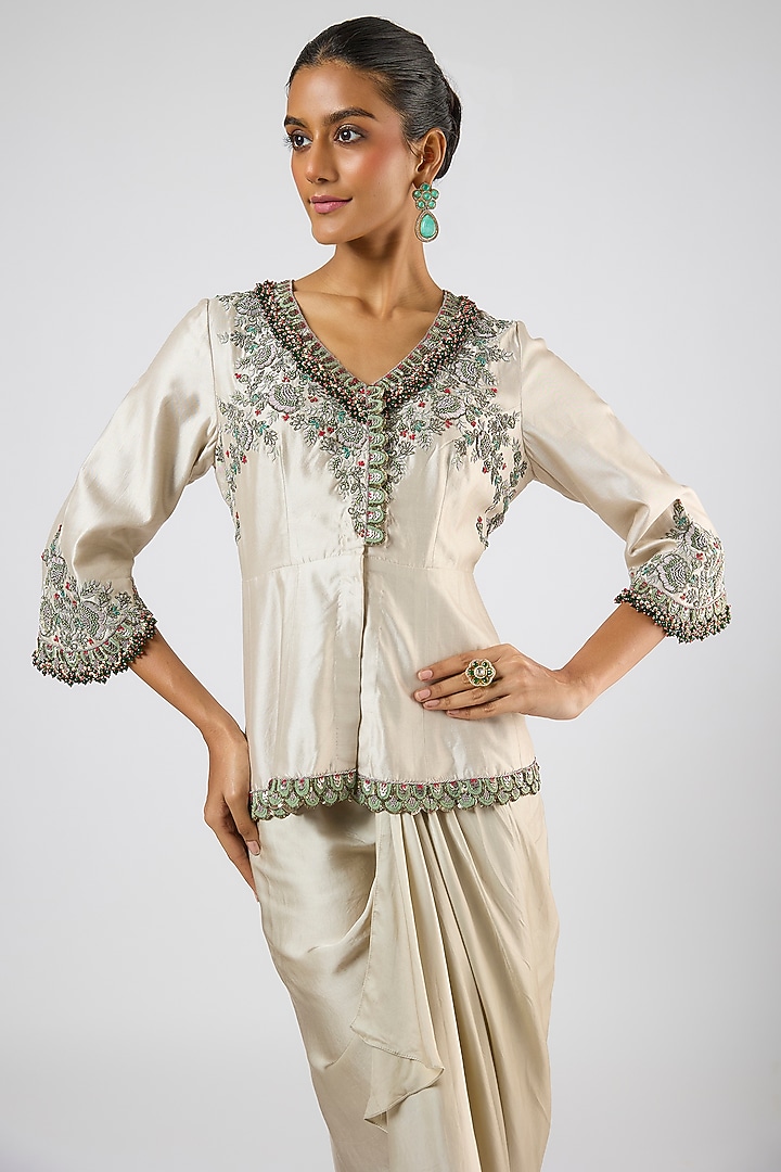 Smoke Grey Modal Satin Dhoti Skirt Set by Prisho at Pernia's Pop Up Shop