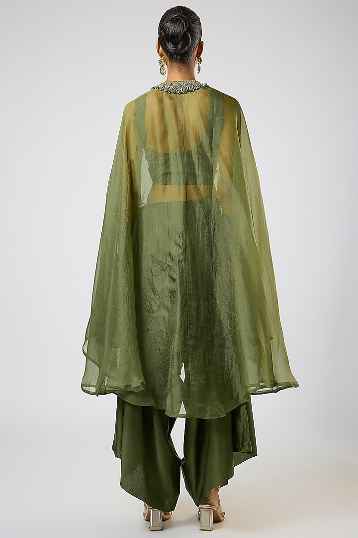 Hunter Green Organza Dori Embroidered Kaftan Set by Prisho at Pernia's Pop Up Shop