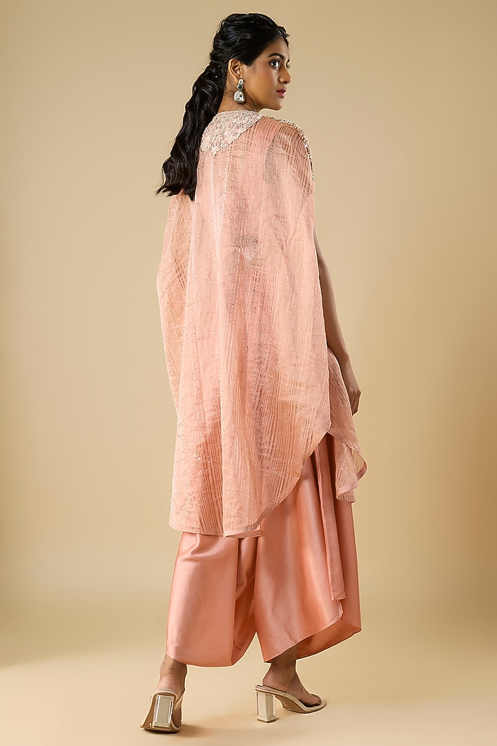 Dark Flamingo Pink Tissue Resham Work Kaftan Set by Prisho at Pernia's Pop Up Shop