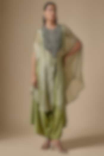 Sea Green Crushed Tissue Threadwork Kaftan Set by Prisho at Pernia's Pop Up Shop