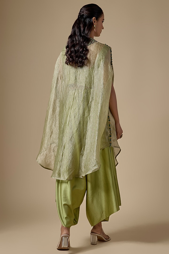 Sea Green Crushed Tissue Threadwork Kaftan Set by Prisho at Pernia's Pop Up Shop
