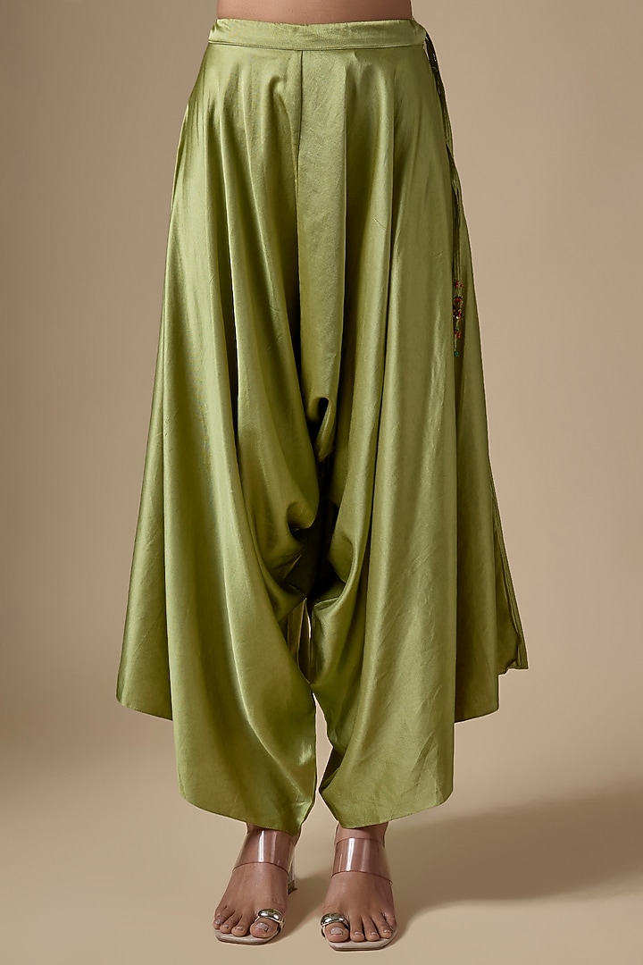 Sea Green Crushed Tissue Threadwork Kaftan Set by Prisho at Pernia's Pop Up Shop