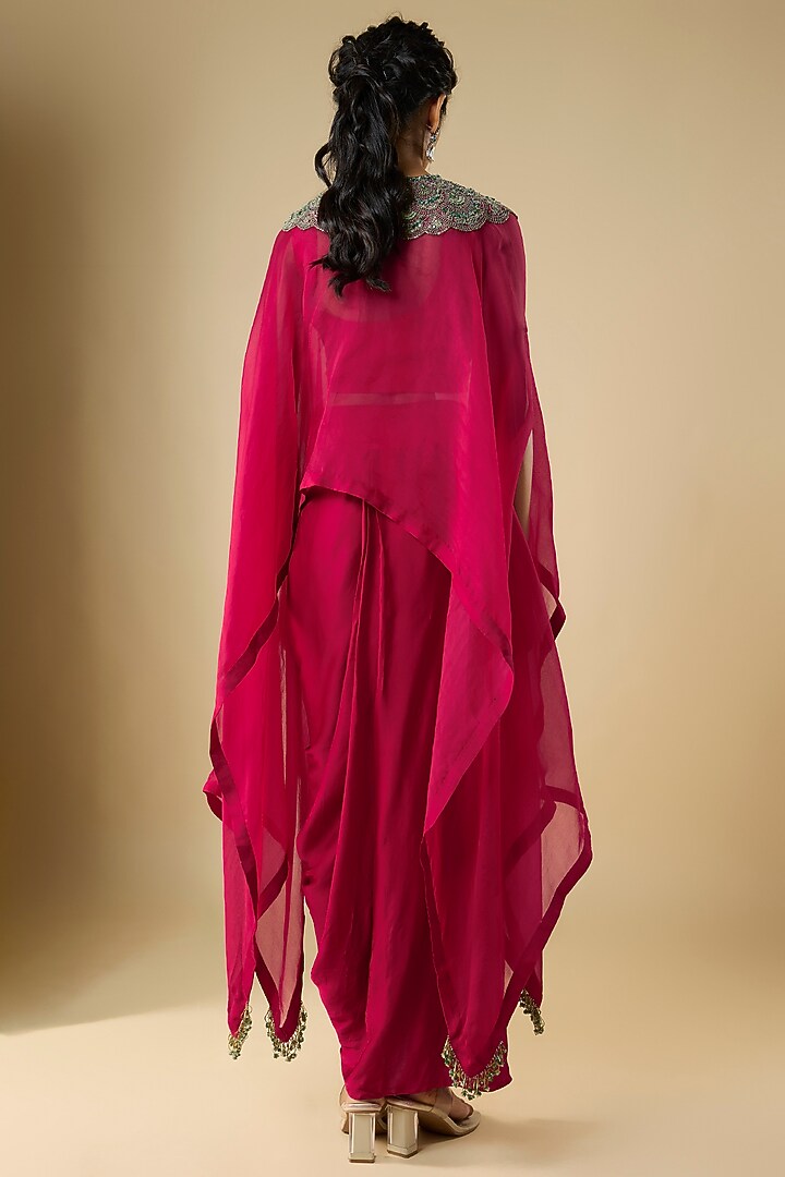 Cherry Red Organza Thread Work A-Line Kaftan Set by Prisho at Pernia's Pop Up Shop