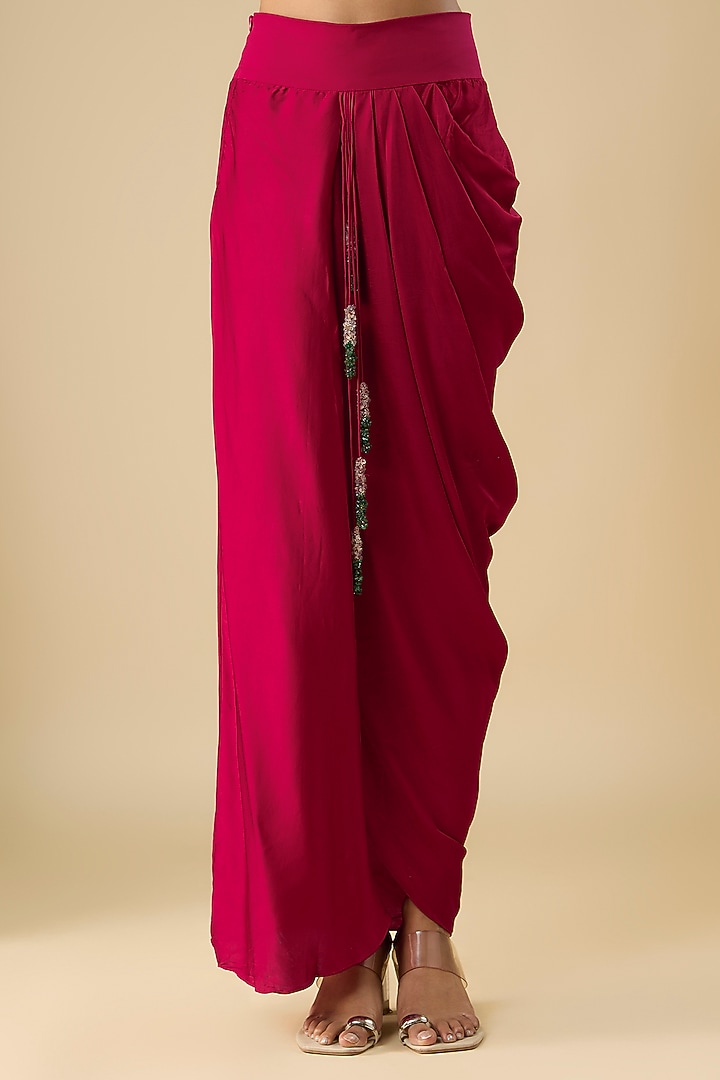 Cherry Red Organza Thread Work A-Line Kaftan Set by Prisho at Pernia's Pop Up Shop