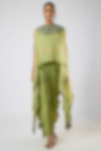 Sea Green Organza Thread Embroidered A-Line Kaftan Set by Prisho at Pernia's Pop Up Shop