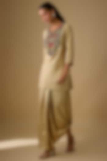 Beige Crushed Silk Dhoti Set by Prisho at Pernia's Pop Up Shop