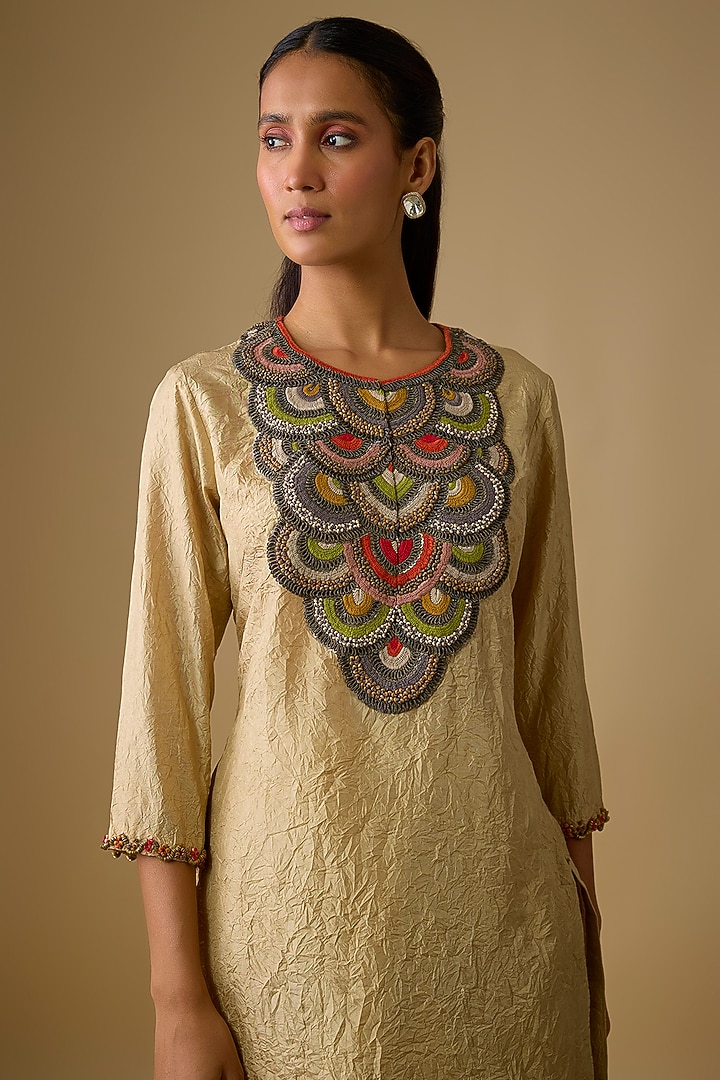 Beige Crushed Silk Dhoti Set by Prisho at Pernia's Pop Up Shop