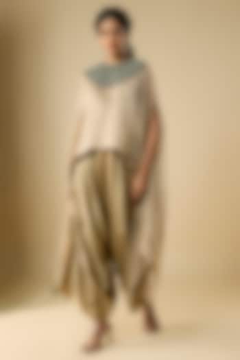 Champagne Tissue Thread Work A-Line Kaftan Set by Prisho at Pernia's Pop Up Shop