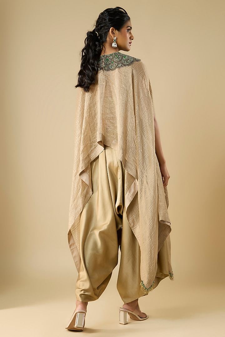 Champagne Tissue Thread Work A-Line Kaftan Set by Prisho at Pernia's Pop Up Shop