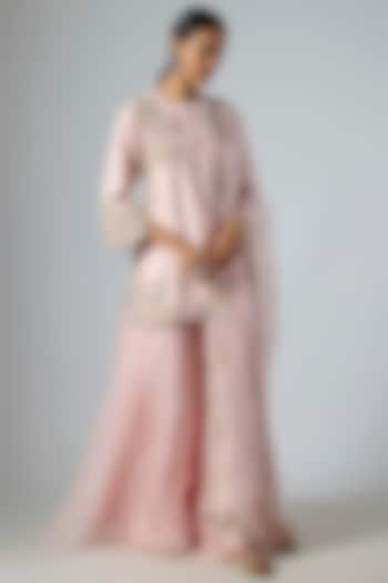 Flamingo Pink Silk Dori Embroidered Kurta Set by Prisho at Pernia's Pop Up Shop