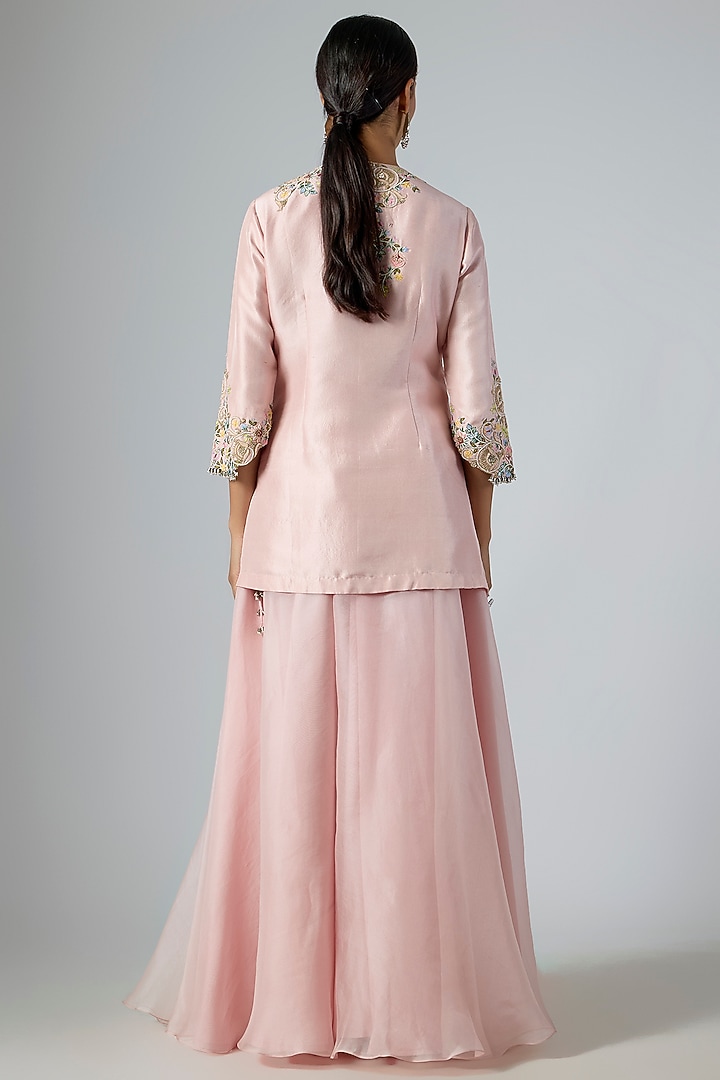 Flamingo Pink Silk Dori Embroidered Kurta Set by Prisho at Pernia's Pop Up Shop