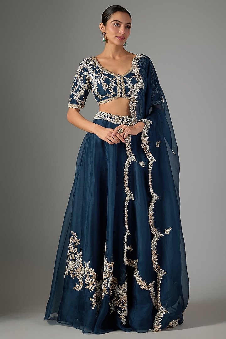 Blue Organza Kalidar Skirt Set by Prisho at Pernia's Pop Up Shop
