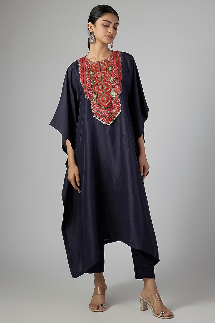 Royal Blue Silk Kaftan Set by Prisho at Pernia's Pop Up Shop