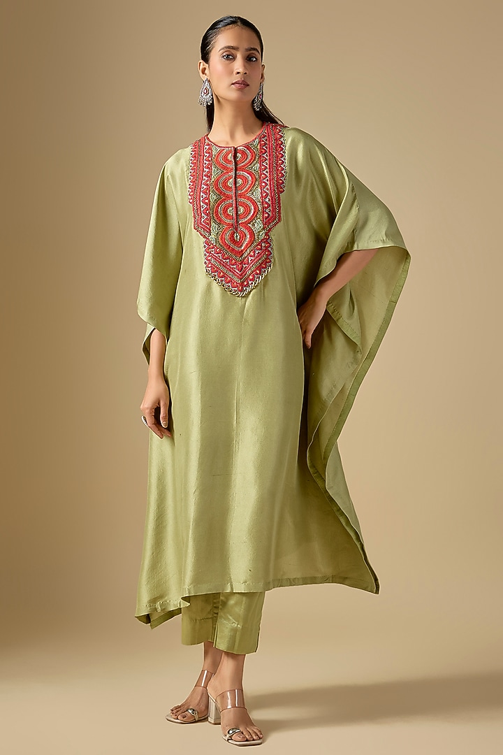 Sea Green Silk Thread Work Kurta Set by Prisho at Pernia's Pop Up Shop