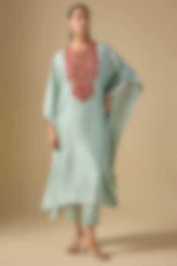 Aqua Blue Silk Thread Work Kurta Set by Prisho at Pernia's Pop Up Shop